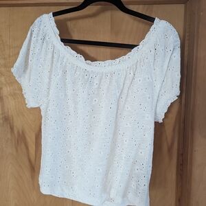 Buffalo David Bitton White Flutter Sleeve Smocked Blouse